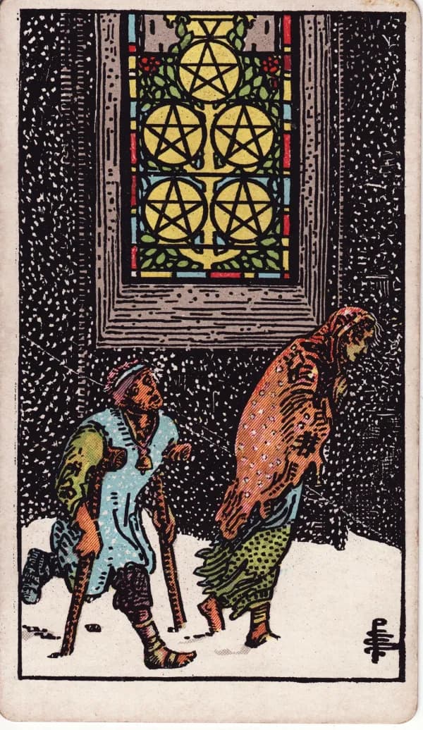 Carta Cinco de Ouros do tarot